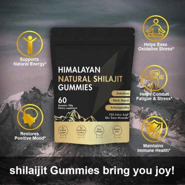 VivoNu Himalayan Shilajit Gummies | Mit Ashwagandha Gokshura & anderen Kräutern |  Ohne Zuckerzusatz | 60 Gummies - Image 2