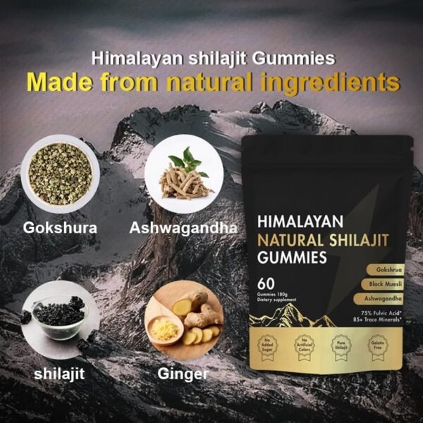 VivoNu Himalayan Shilajit Gummies | Mit Ashwagandha Gokshura & anderen Kräutern |  Ohne Zuckerzusatz | 60 Gummies - Image 3