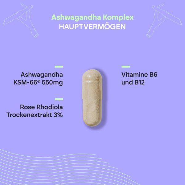Ashwagandha KSM-66 Pura - Rhodiola Rosea Vit B6 B12 - Ginseng Natural Indio con 5% de Whitanólidos y Vitaminas B6 y B12 - 60 Cápsulas Veganas Nutralie - Image 2
